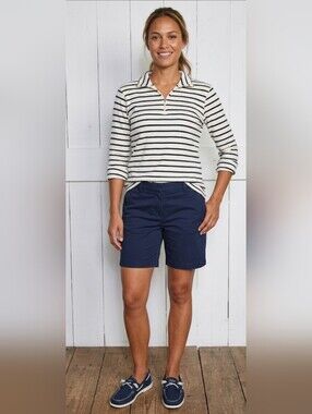 LL Bean Navy Ivory Striped Nautical Half-Zip Collared Knit Sweater S